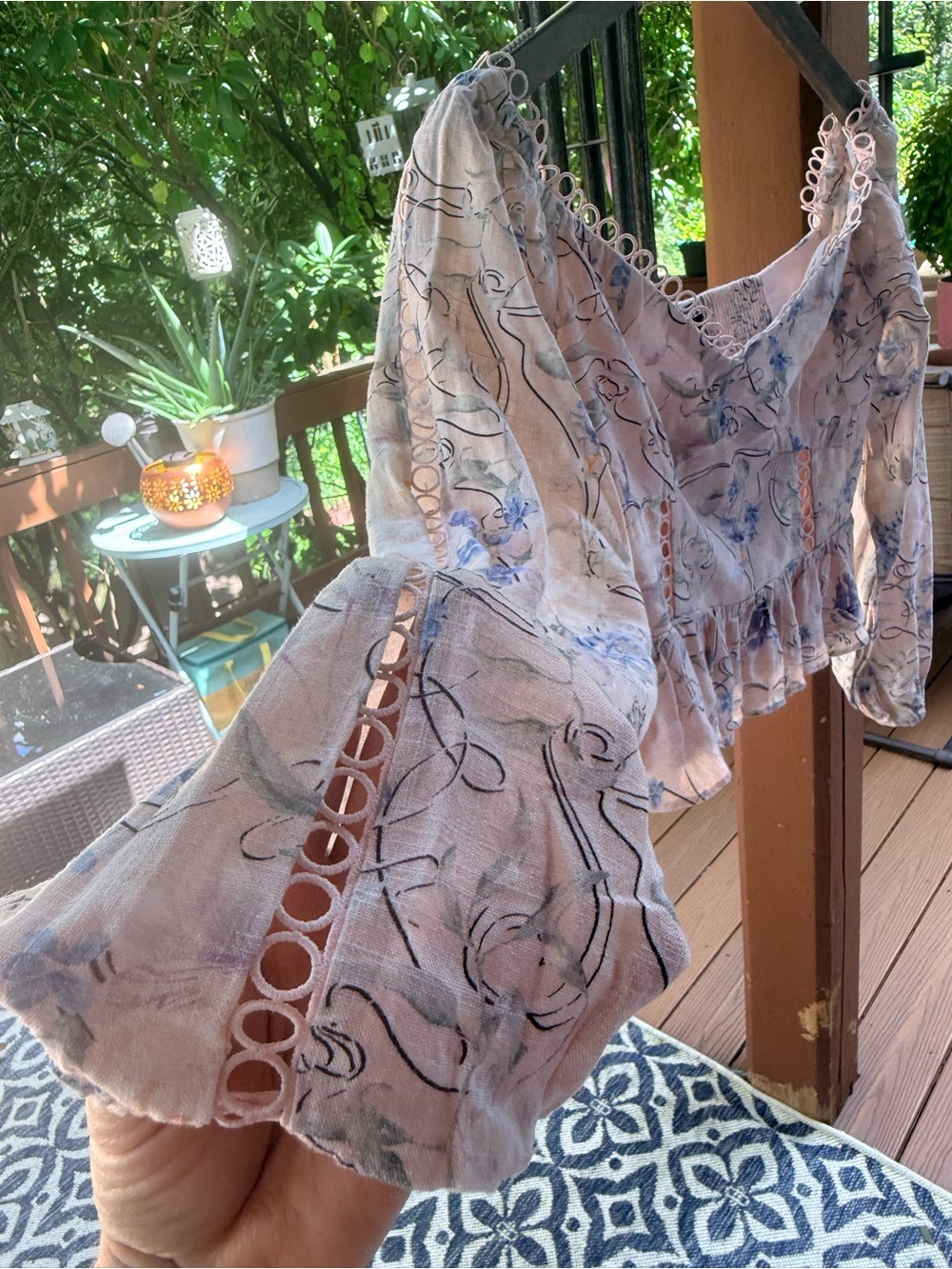 Express Cream Off-Shoulder Blouse with Blue Floral Print - Picture 4 of 7